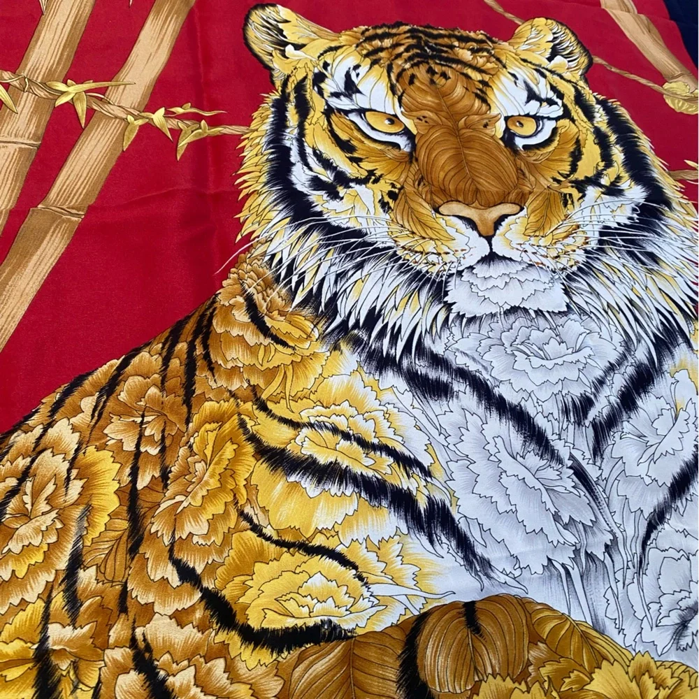 Vintage Salvatore Ferragamo Tiger Floral Square Silk Scarf - Picture 8 of 8